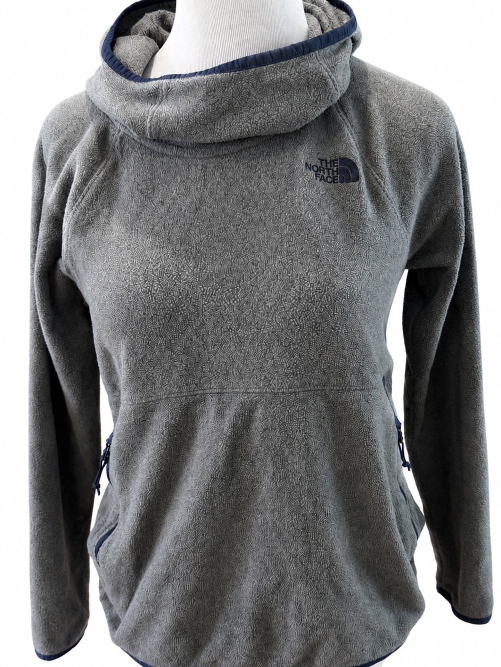 The North Face Gray Women's Cowl Neck Fleece Pullover with Navy Trim XS